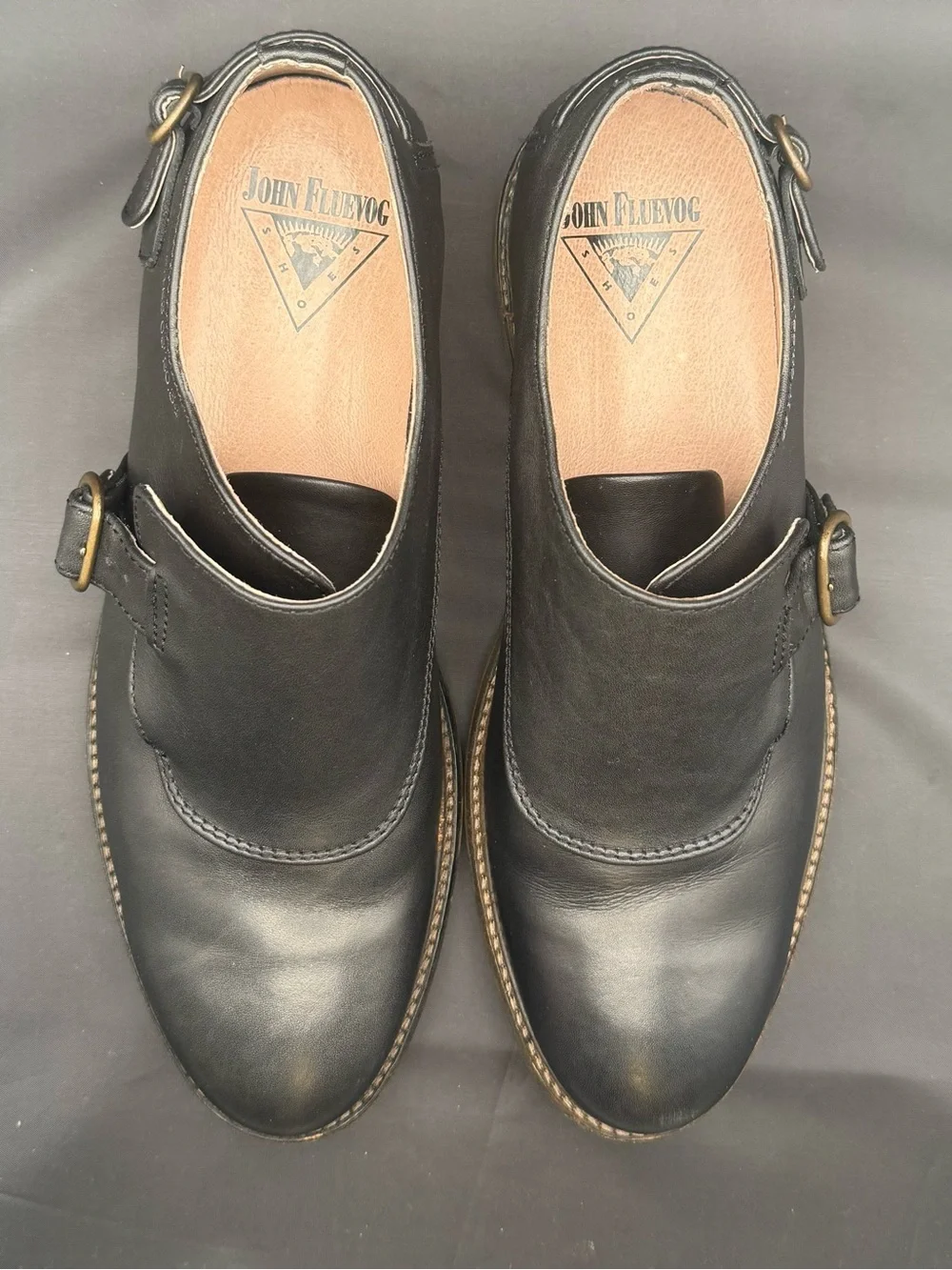 John Fluevog Clift Black Leather Single Monk Strap Shoes Mens Size 9 Portugal